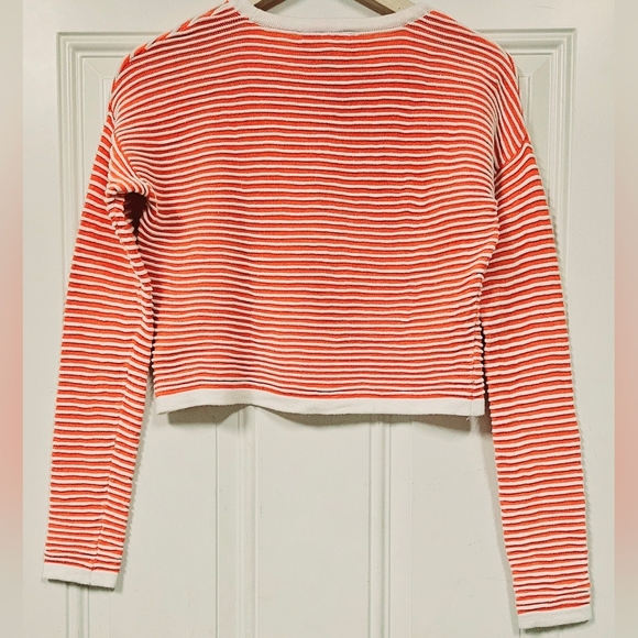 Orange Ribbed knit striped 2 pcs set Cotton long sleeves tops mini Skirt size S - Picture 4 of 12